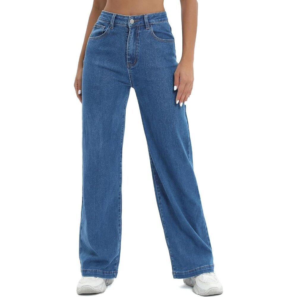 Women High Waist Jeans Cotton Spandex Casual Tummy Control Slim Fit